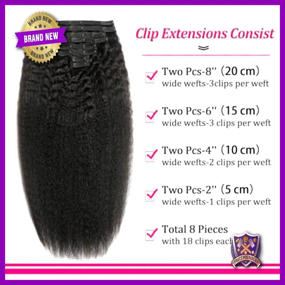 20 Inch Clip In Human Hair Extensions 8Pcs Kinky Straight Brazilian Remy